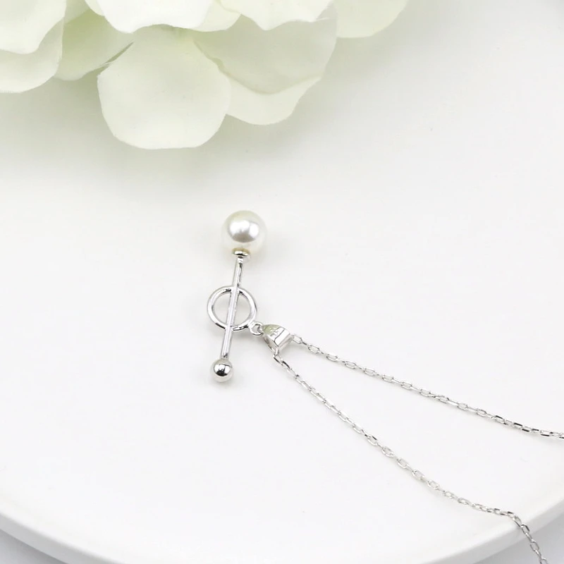 Женское ожерелье с подвеской серебристый белый жемчуг подарок на день рождения