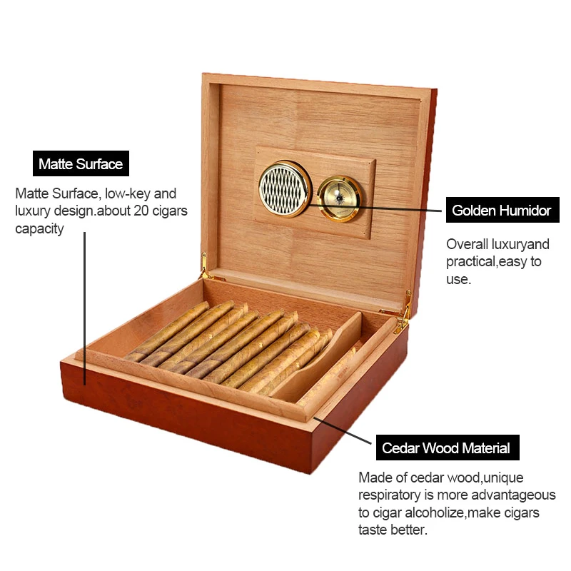 Деревянная подставка для сигар с гигрометром коробка коричневым кедровым