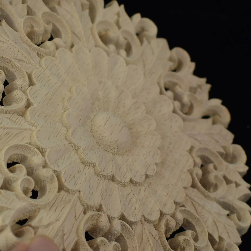 Vintage Flower Pattern Wood Carved Unpainted Oak Round Onlay Applique Plaques Furniture Home Decor | Дом и сад
