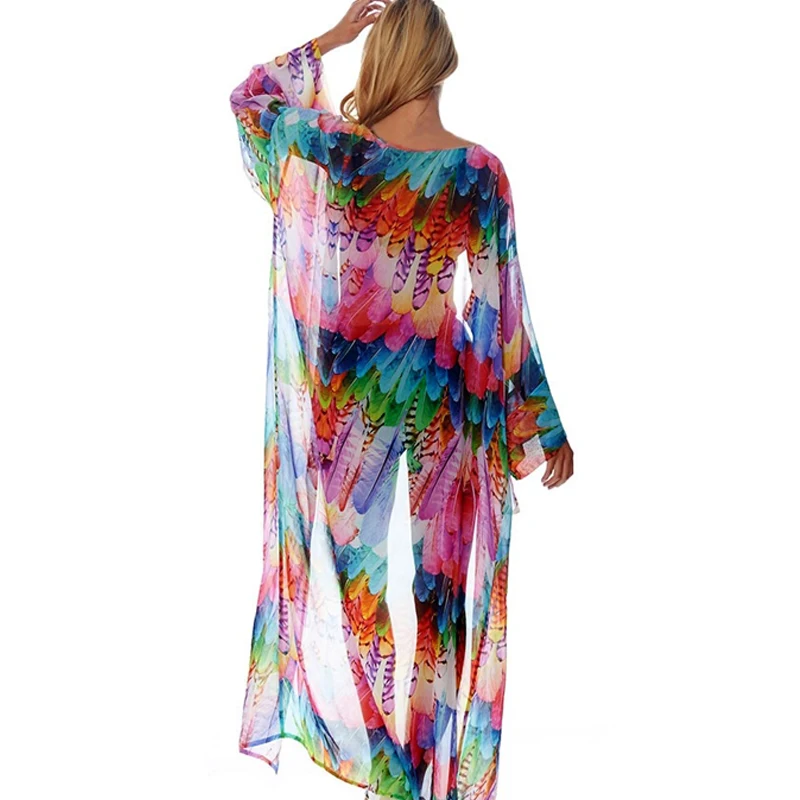 Купальник бикини накидка для женщин кардиган фиолетового цвета Длинная пляжная