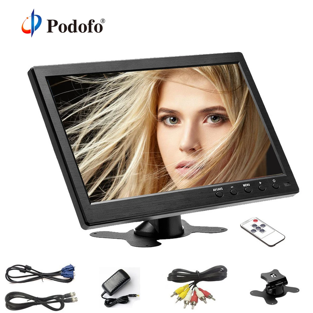 Podofo 10 1 &quotЖК HD монитор Мини ТВ и компьютер дисплей экран 2 канала видео вход