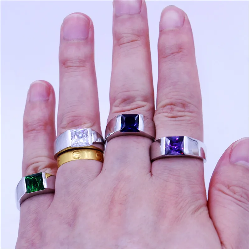 

Vecalon 4 colors Birthstone Men rings Princess cut 3ct 5A Zircon Cz 925 sterling silver Engagement wedding Band ring for men