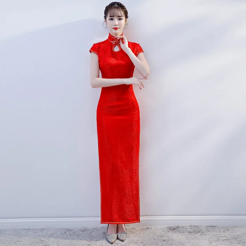 

Sexy Red Lady Summer Long Cheongsam Chinese style Dress Woman Qipao Slim Party Dresses Button Vestido Plus Size S-4XL