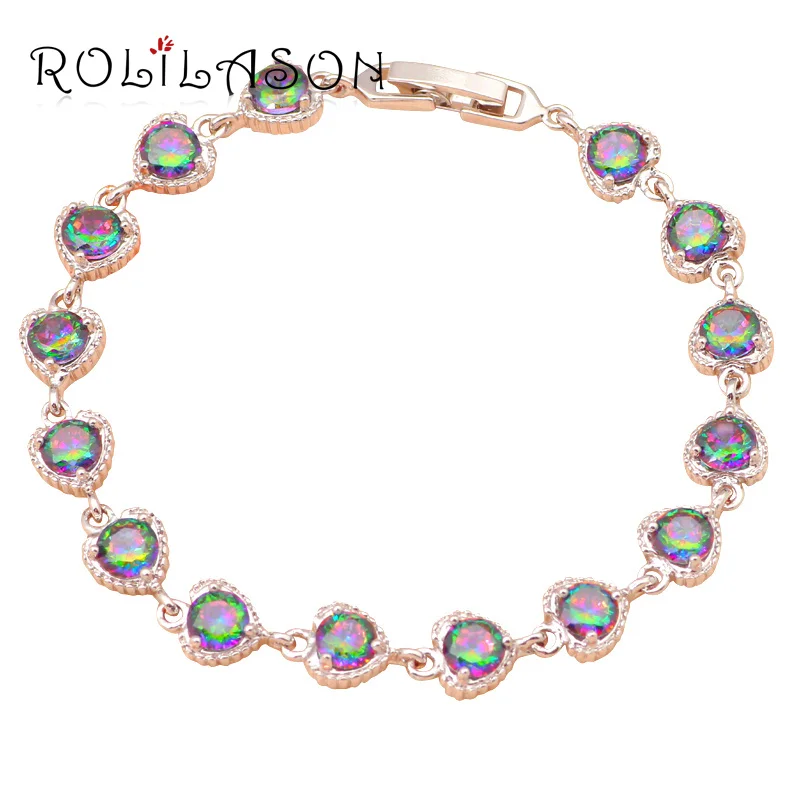 ROLILASON Мода Сердце Стиль Радуга Циркон браслет для женщин отличные подарки