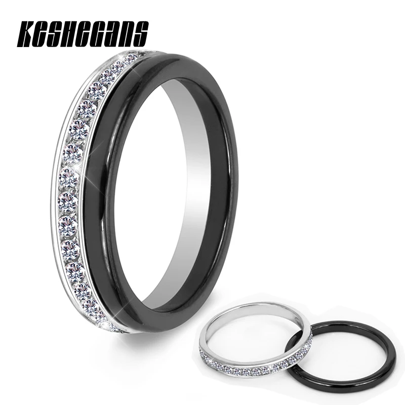 

2 шт./компл. классическое черное керамическое кольцо красивое устойчивое к царапинам ювелирное изделие для женщин с блестящими кристаллами ...