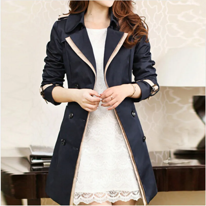 Женское длинное пальто с отложным воротником контрастных цветов Z041|trench coat for