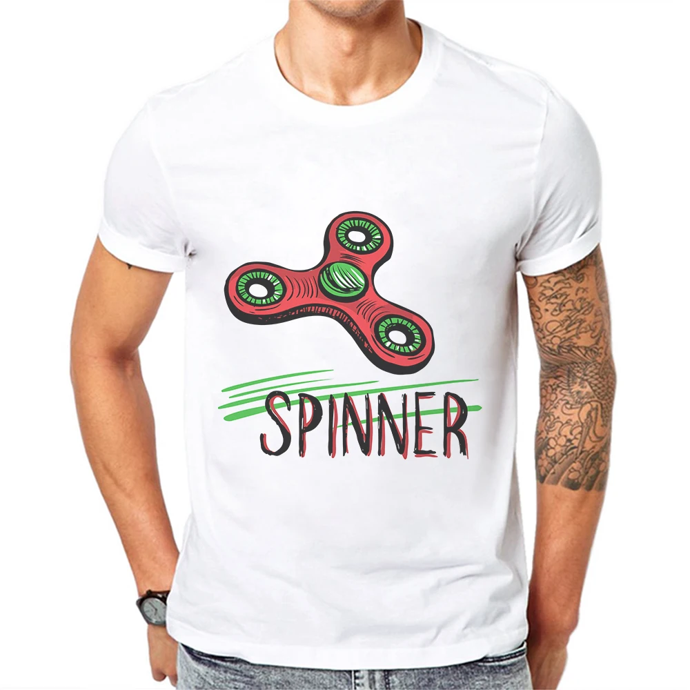 

White Short Sleeve Mens Tshirts Cartoon Spinner Print T-Shirt Funny Cotton Men Clothing Male Tees Printed Camisetas Masculina
