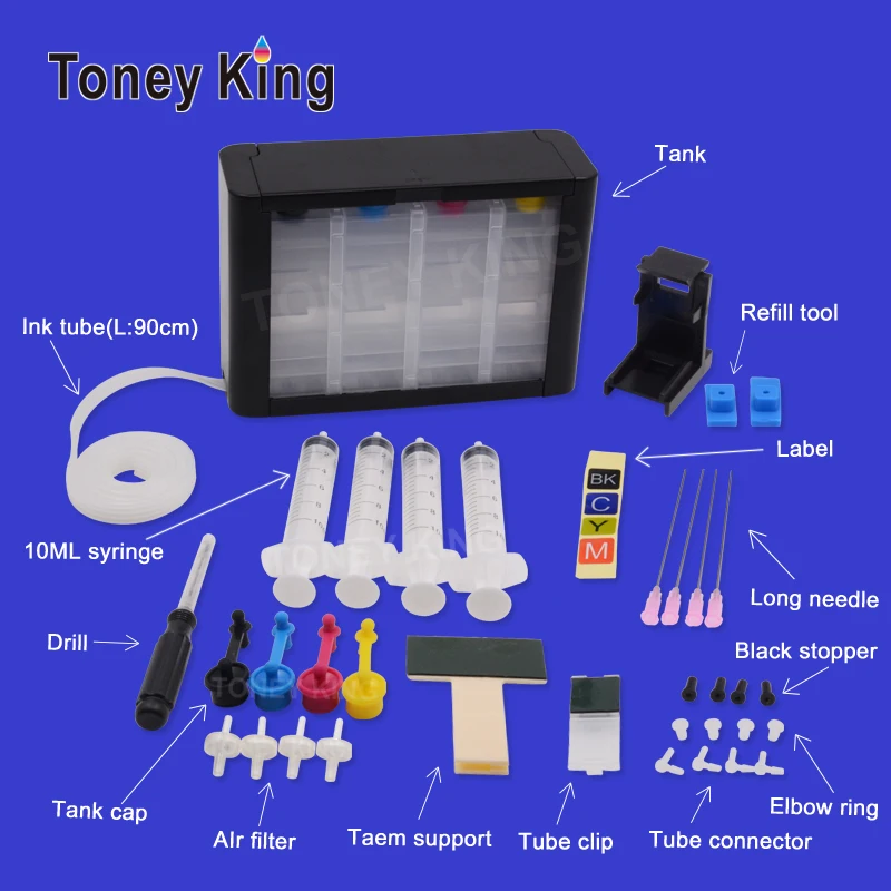 Toney King Ciss ink Tank Print Continuous System With Ink Tube For HP 60 60XL Deskjet D2530 D2545 F2430 F4224 F4440 F4480 C4680 |