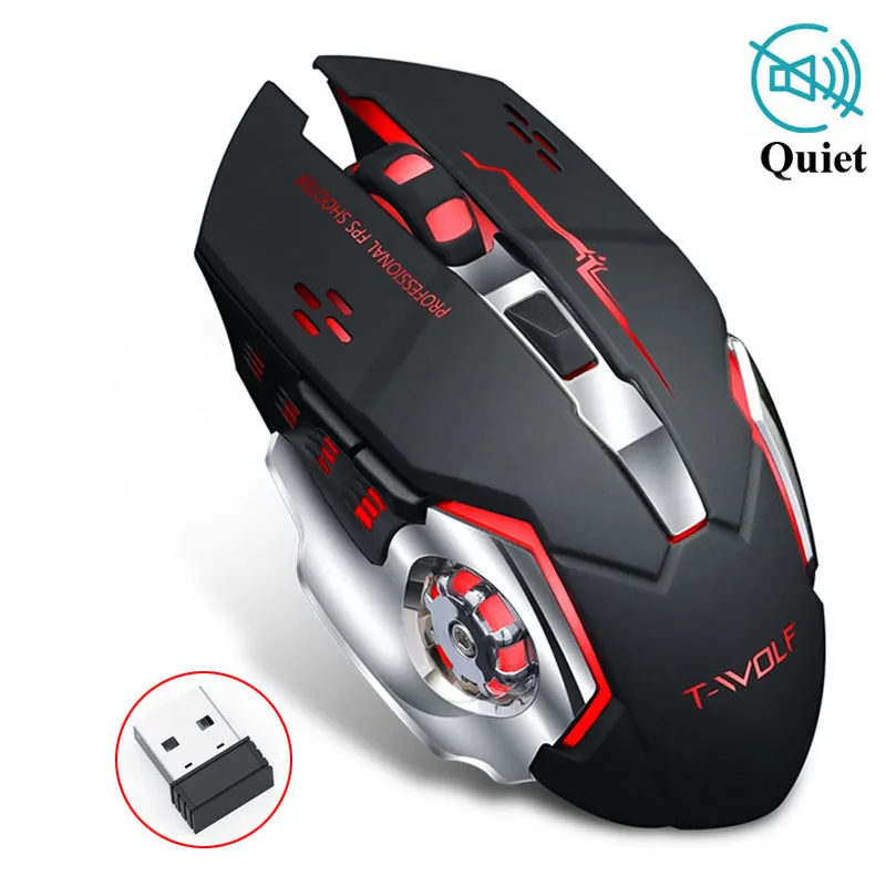 Black Профессиональная Бесшумная игровая беспроводная мышь 2,4 GHz 2400 dpi перезаряжаемая беспроводная мышь USB оптическая игровая мышь с подсветкой для геймеров - Цвет: Black