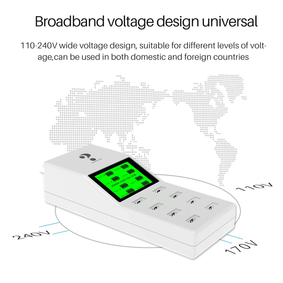 Универсальный 8 портов Смарт USB зарядное устройство светодиодный дисплей 8А несколько настенных адаптеров концентратор адаптер гнездо для мобильного телефона планшета ПК камеры