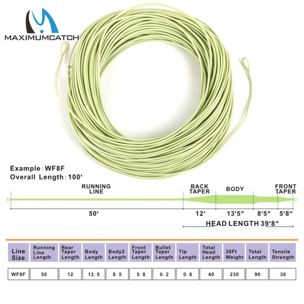 Maximumcatch WF8F Тарпон Fly Line 100FT морская трава морской/пресноводных Вес вперед плавающей Fly лески