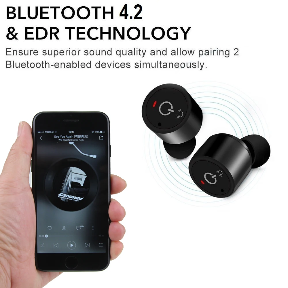 Беспроводные спортивные стереонаушники DAONO X2T с зарядным устройством bluetooth V4.2 TWS