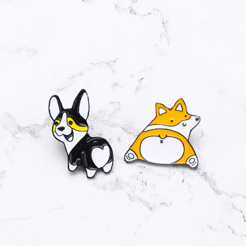 Милые маковые Броши Corgi эмалированные заколки с сердечками для собак отворотами