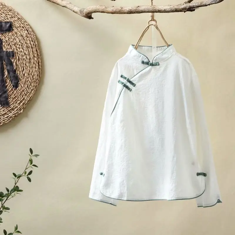 Новая Осенняя хлопковая рубашка с воротником стойкой и кнопками в стиле republian