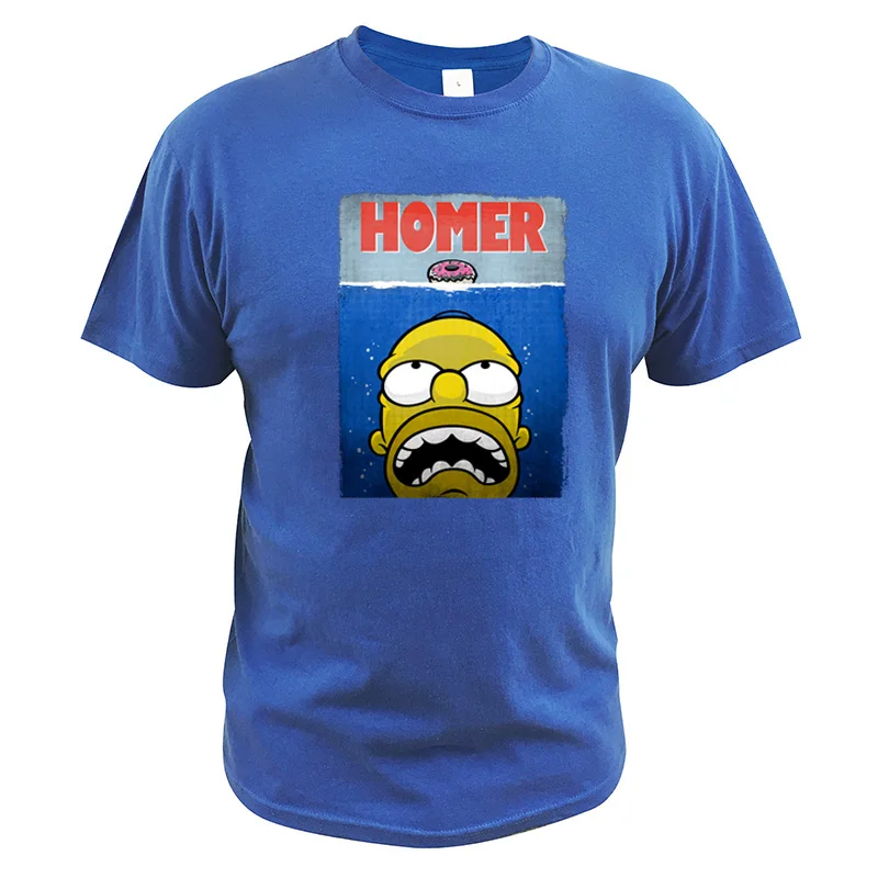 Homer Jay футболка Симпсон пончики ЕС Размер цифровой печати дышащие Camisetas Чистый хлопок Американский мультфильм топы тройник - Цвет: Синий