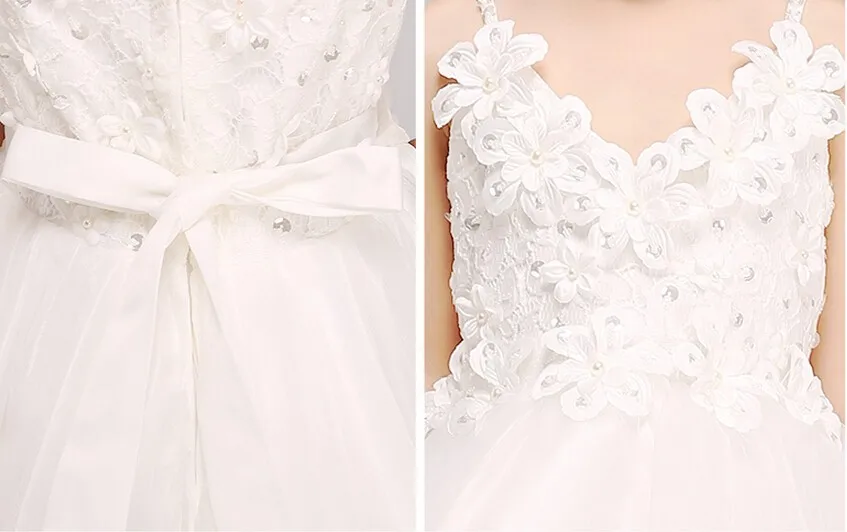 Летнее белое платье принцессы на бретельках с цветочным узором для девочек