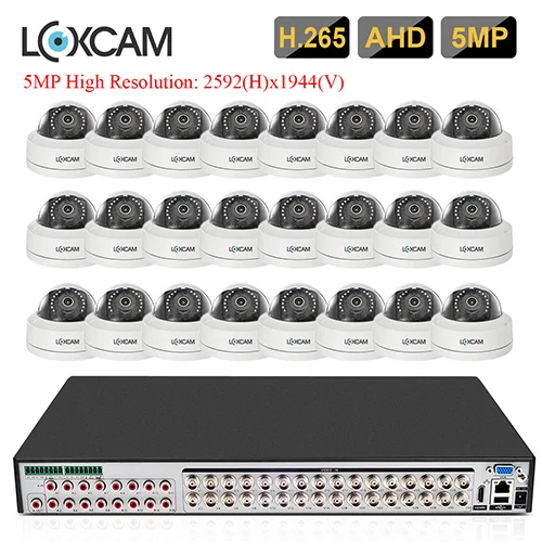 24 Cameras LOXCAM h.265+ 5MP AHD DVR 32CH 5MP NVR комплект CCTV 5MP безопасность уличная АНТИВАНДАЛЬНАЯ ИК камера ночного видения Видео набор для наблюдения - Color: 24 Cameras