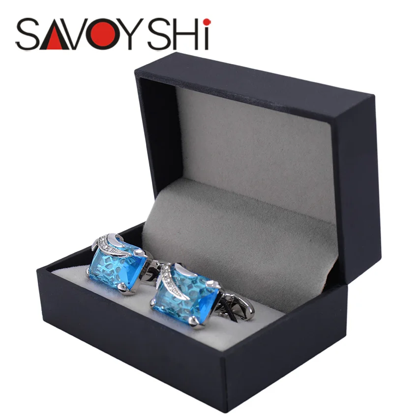 SAVOYSHI роскошные стеклянные Запонки мужские рубашки манжеты высокого качества классический квадратный латунный браслет звенья брендовые модные ювелирные изделия