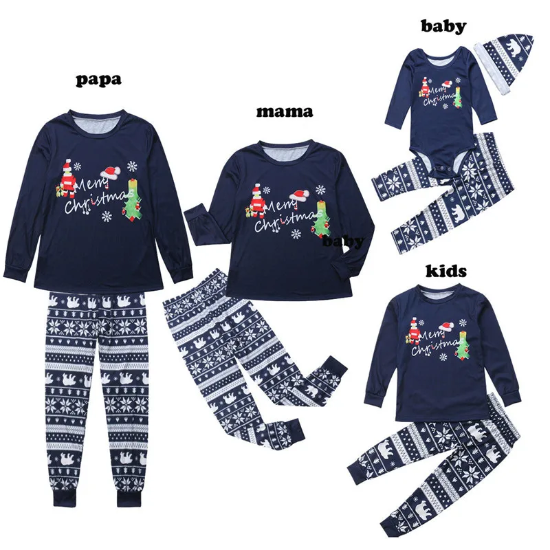 Autumn Winter Family Matching Outfits Dad Mom Kid Baby Christmas Nightwear Sleepwear Pajamas Casual Loose Plus Size Clothing Set | Мать и
