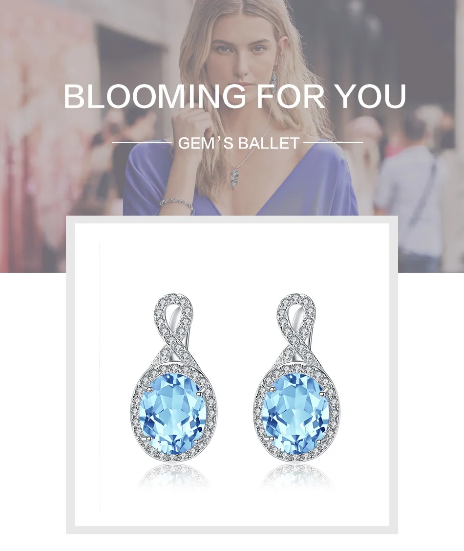 GEM'S BALLET, 9.78Ct, натуральный голубой топаз, серьги, хорошее ювелирное изделие, 925 пробы, серебро, элегантные серьги-гвоздики для женщин, бижутерия