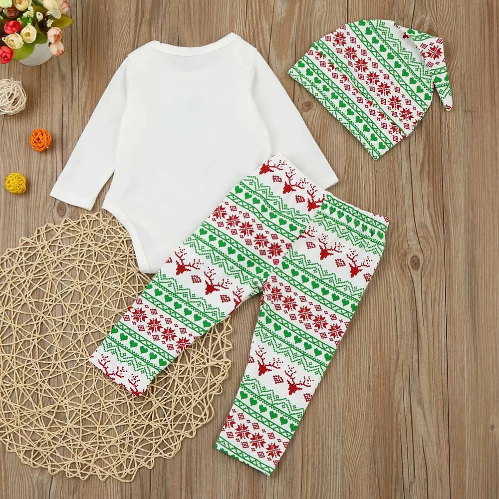 Мой первый Chirstmas для маленьких мальчиков девочек 3 шт./компл. наряд малышей шляпа +