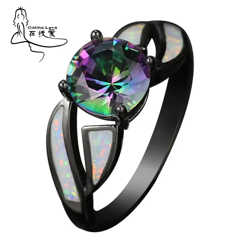 Женское кольцо с черным покрытием и фианитом R177|opal rings for women|cocktail ringfire opal ring |