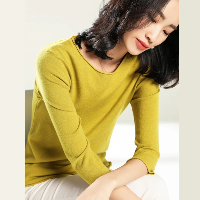 Женские вязаные пуловеры JECH однотонные с круглым вырезом и рукавом три четверти