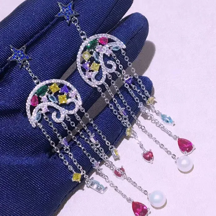 Модные дизайнерские Медь Jewelry 3A кубического циркония вечерние серьги | Украшения