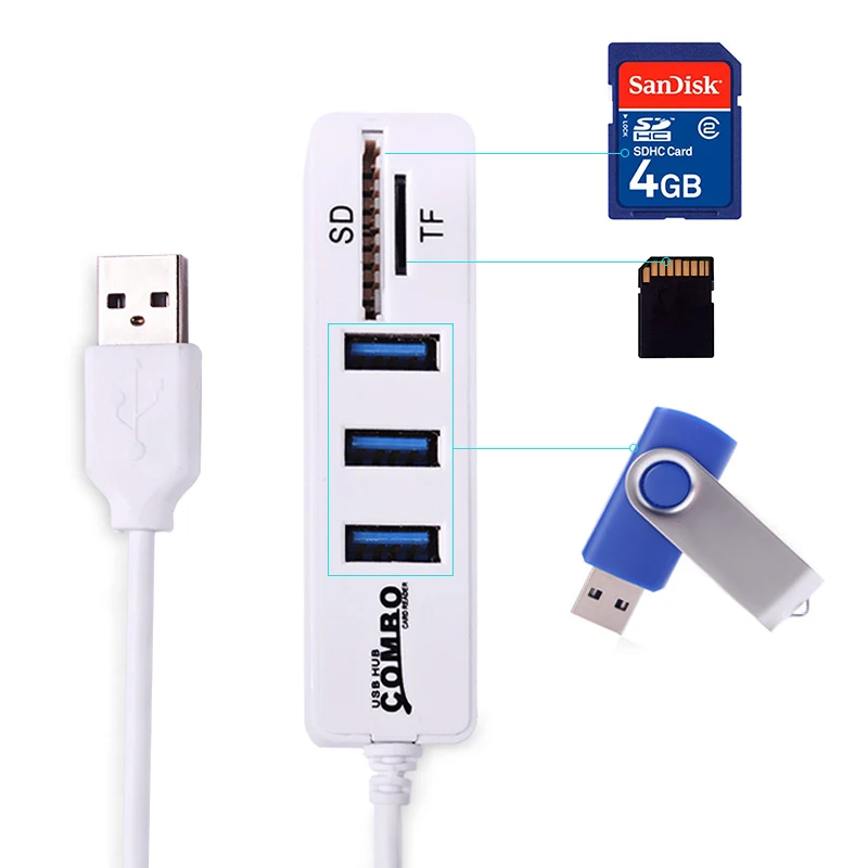 Мини USB концентратор 3 0 Мульти разветвитель порта + 2 кардридера портативный