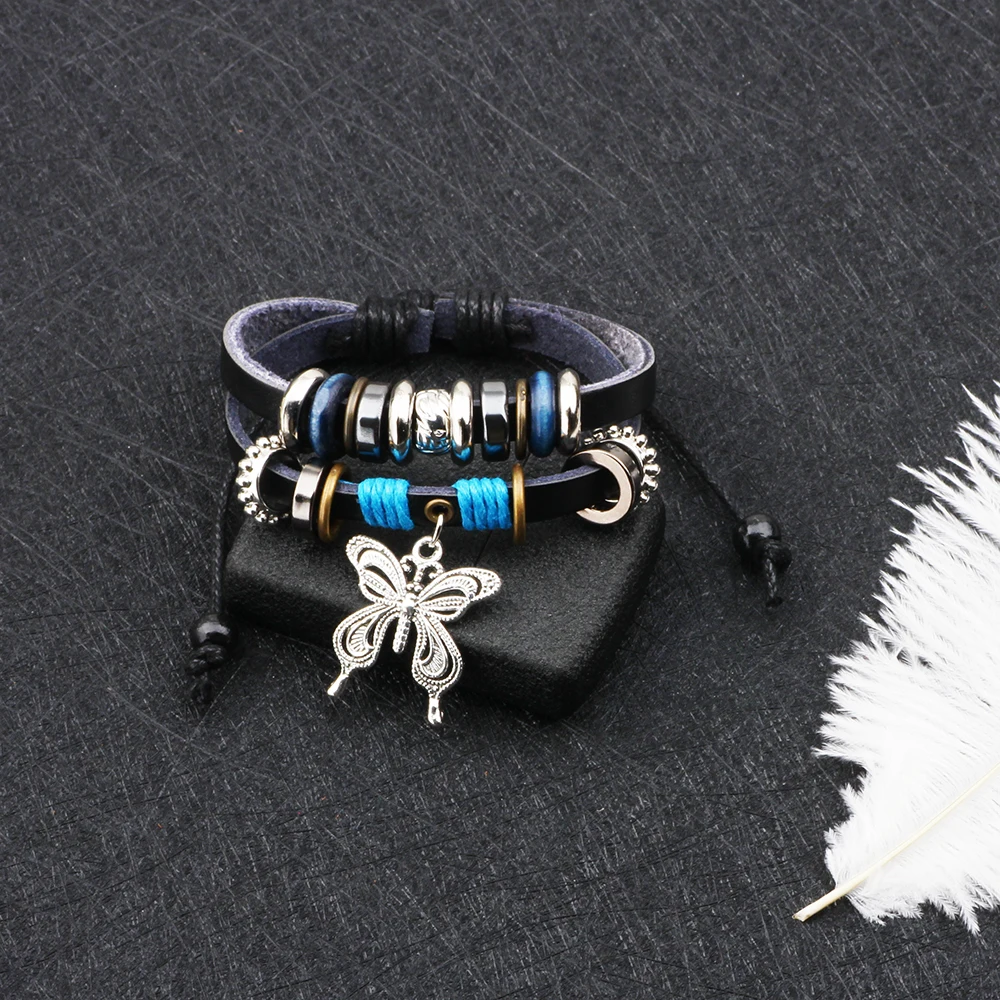 LIKA Newest Personality Charm Butterfly Bracelets Black Multiple Leather &amp Bangles For Women Men Drop Shipping Jewelry | Украшения и