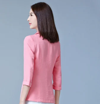 Pink Women Blazer ANASUNMOON, S-XXXL, весна-осень, на одной пуговице, женский костюм, куртка, 3/4 рукав, женские блейзеры, розовый, черный, повседневные, маленькие костюмы для женщин - Цвет: Pink Women Blazer