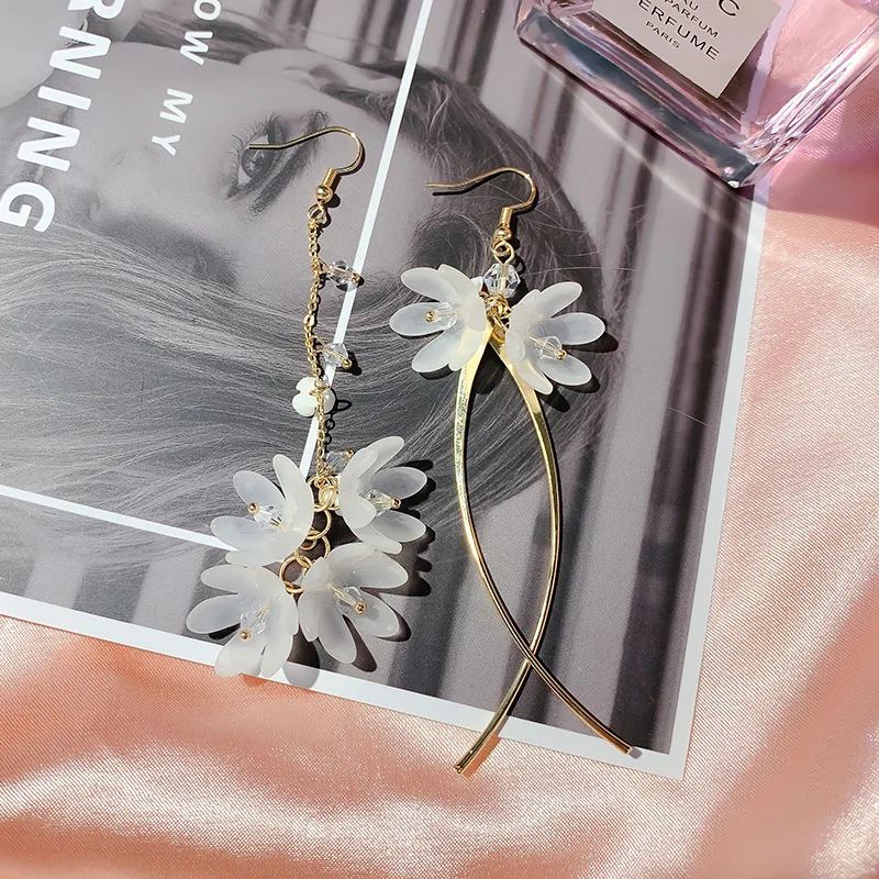 Серьги DREJEW с асимметричным цветком, сережки из серебристого золота 925, длинные серьги-капли из сплава для женщин, Свадебные Рождественские украшения E9211