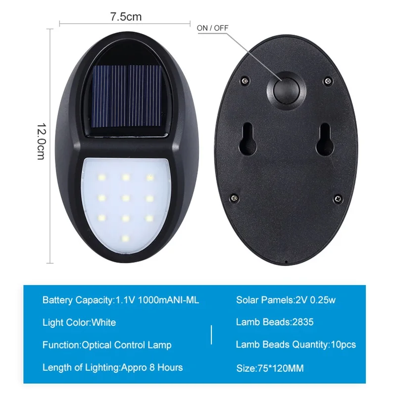 10 LED Солнечный настенный светильник водонепроницаемый бра безопасности уличный