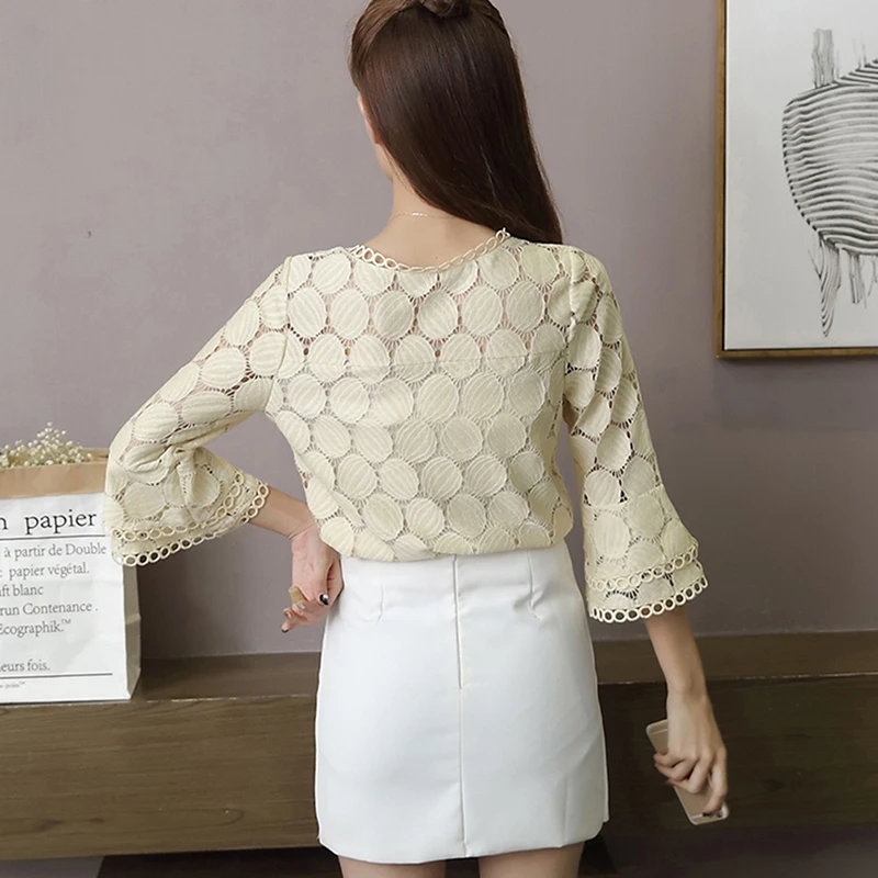 Bigsweety Hot Sale Sexy Hollow Out Shirts Womens Tops And Blouses Fashion Female Flare Sleeve O-Neck Clothes For Women Blusa | Женская