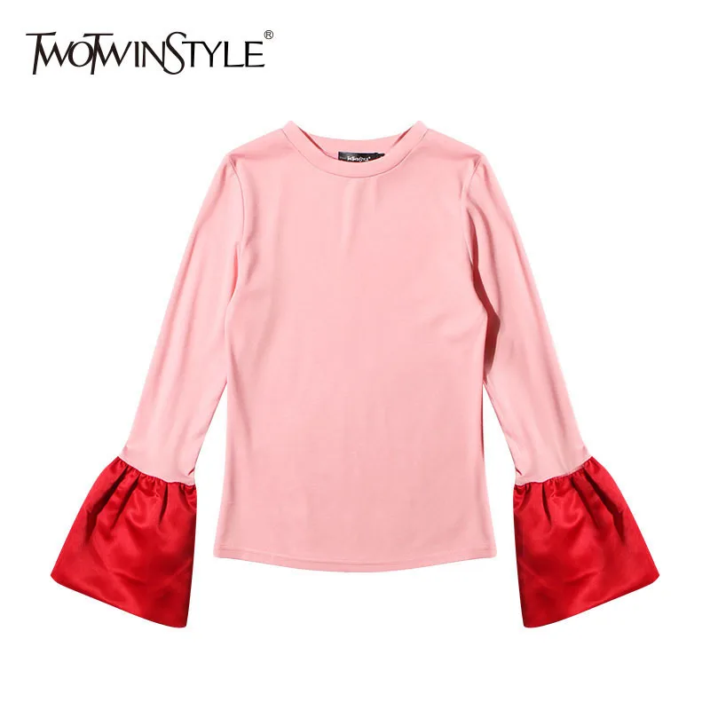 Женская Базовая футболка TWOTWINSTYLE осенняя черная белая эластичная составного кроя