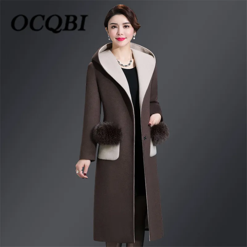 

2020 Winter Fur Color Cape Hood Coat High Quality Elegant Women Plus Size Slim Coat 4xl