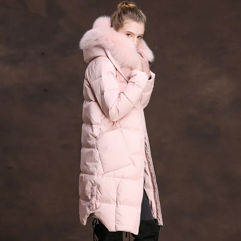 Pink AYUNSUE, женский длинный пуховик, теплое зимнее пальто, женские куртки, большой натуральный Лисий мех, воротник, парка, jaqueta feminina inverno 83298 - Цвет: Pink