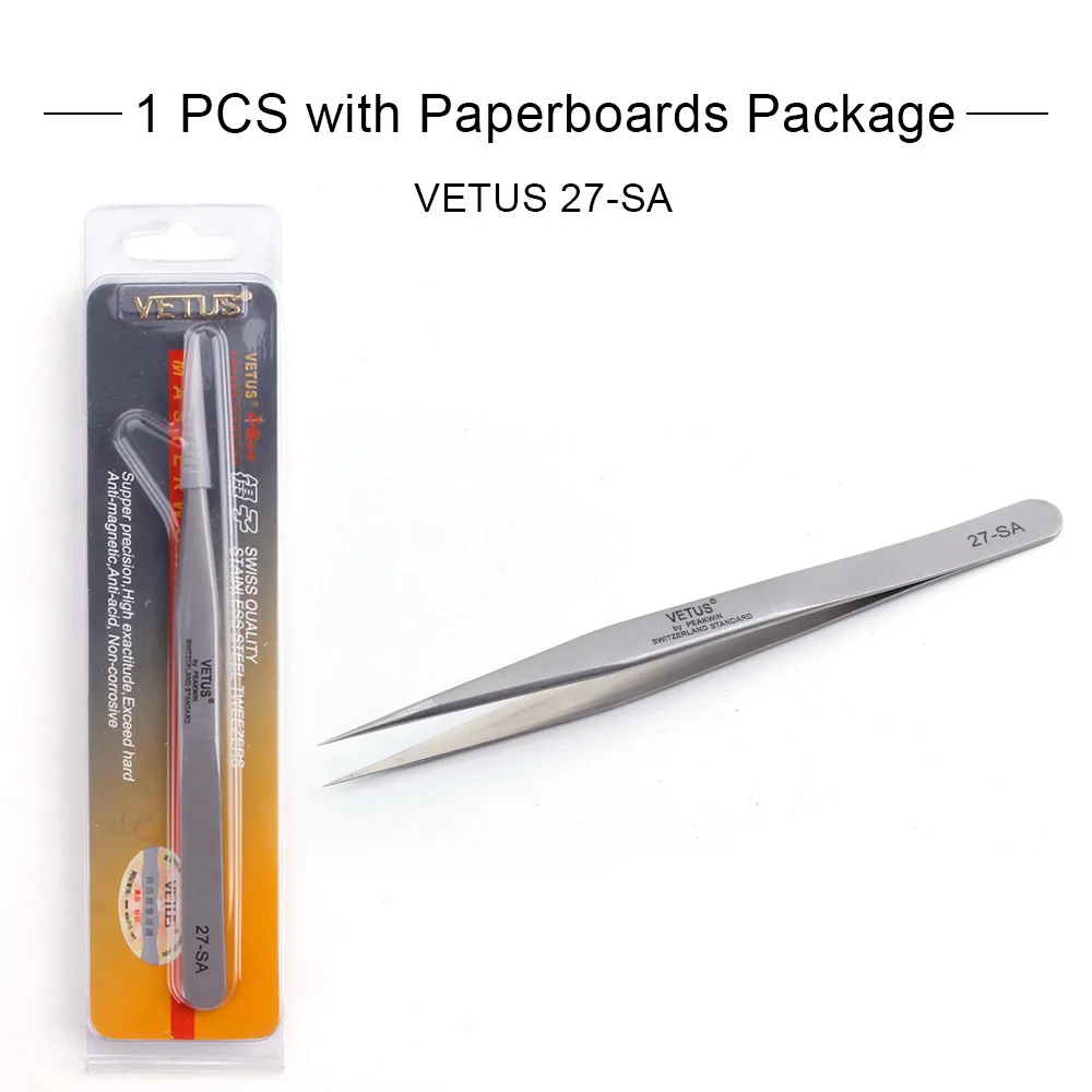 27-SA Paperboards Пинцет для бровей VETUS 6A-SA из нержавеющей стали, точный Пинцет для наращивания ресниц, пинцет для объема ресниц, щипцы, косметические щипцы - Цвет: 27-SA Paperboards
