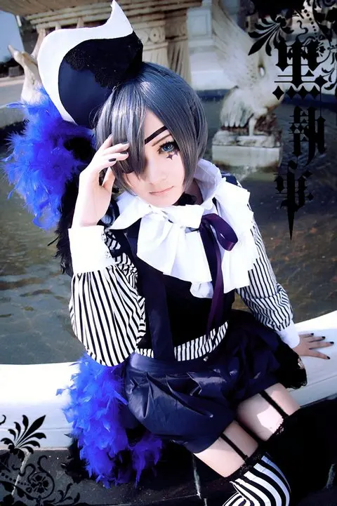 Аниме Black Butler Kuroshitsuji цирк Косплэй Ciel Phantomhive костюм полный набор с носок надписью