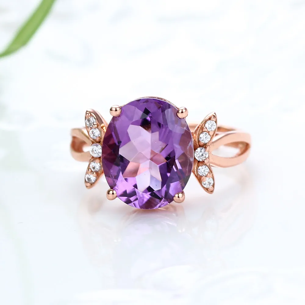 Модные 925 пробы серебро Природный аметист кольцо красивые Для женщин Jewelry высокое