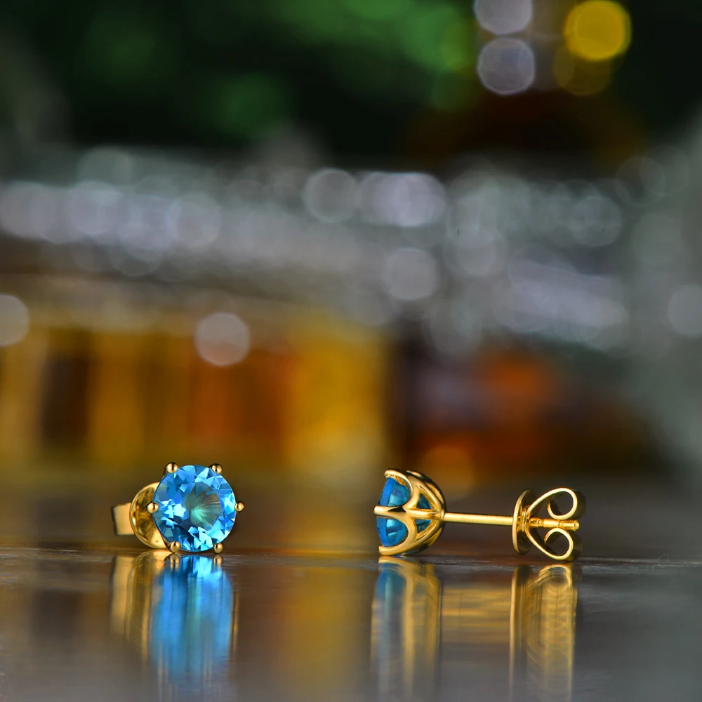 Caimao Jewelry 14KT желтого золота 1.88ct круглой огранки топаз классический Серьги