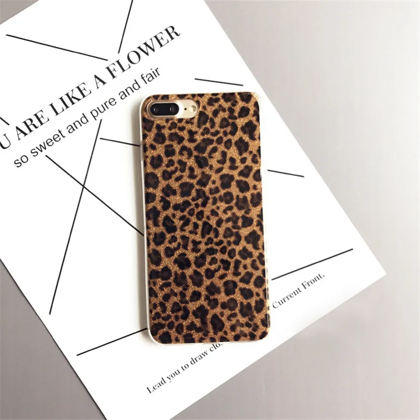 Vintage Geometric Glitter Leopard Phone Cases For iPhone 6 6S Plus Luxury Bring Ha TPU Back Cover 7 8 X |