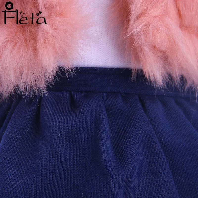 Fleta, кукла, 3 комплекта зимнего костюма, плюшевый жилет+ белая футболка с длинными рукавами+ юбка+ колготки для 18 дюймов или 43 см, американские кукольные аксессуары