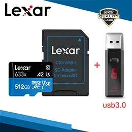 Lexar 633x TF карта класс 10 256 ГБ Micro SD кард-ридер 64 Гб карты памяти 128 Гб Адаптер для хранения 256 ГБ USB ридеры 32 Гб бренд - Емкость: 512 ГБ