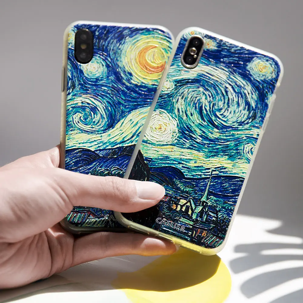 CASEIER Emboos Van Gogh чехол для телефона iPhone 7 8 Plus 6 6s 5 5S SE силиконовый X XR XS MAX Couque Funda чехлы |