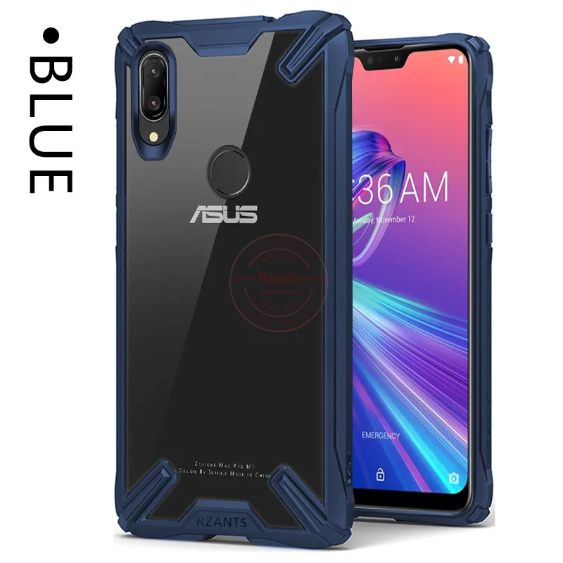 Blue Чехол для телефона Rzants для Asus ZenFone Max Pro M1 чехол Прозрачный Жесткий ПК задняя двухслойная усиленная рамка противоударный Тонкий чехол - Цвет: Blue