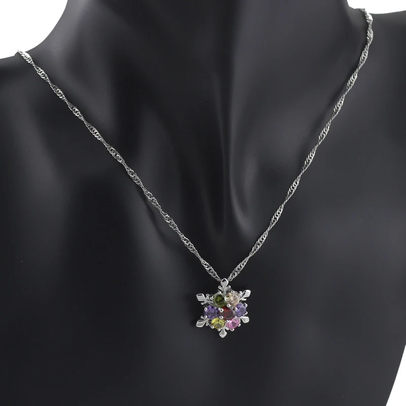 HAIMIS Multi Color Silver Jewelry Sets For Wome With Chain Pendant Earrings Wedding T012M | Украшения и аксессуары