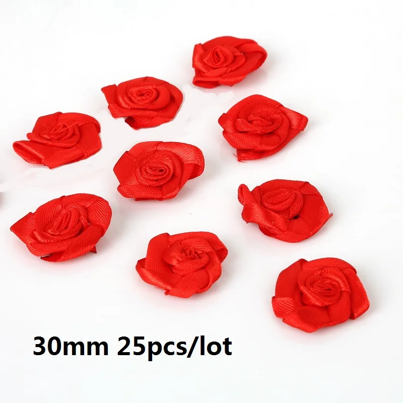 3cm Red Шелковый 15/20/30 мм мини цветы-розочки головка атласной лентой лук Свадебные украшения искусство ремесла Сделай Сам вечерние домашней одежды Декор поставки - Цвет: 3cm Red