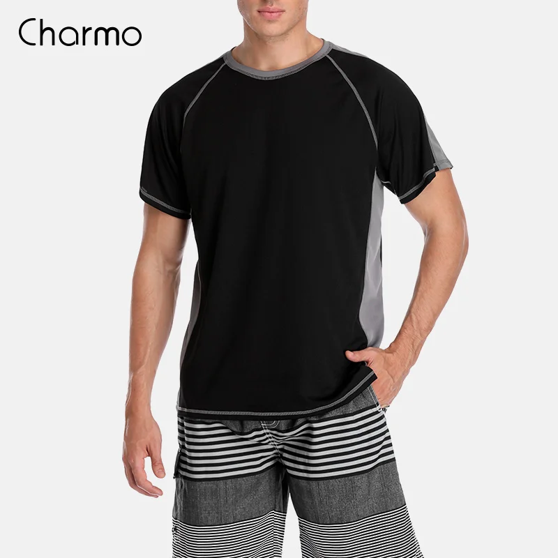 BLA Charmo, Мужская Рашгард, сухая, короткая рубашка, костюм для серфинга, мужская рубашка для дайвинга, УФ-защита, Рашгард, топ, UPF 50+, Лоскутная пляжная одежда - Цвет: BLA