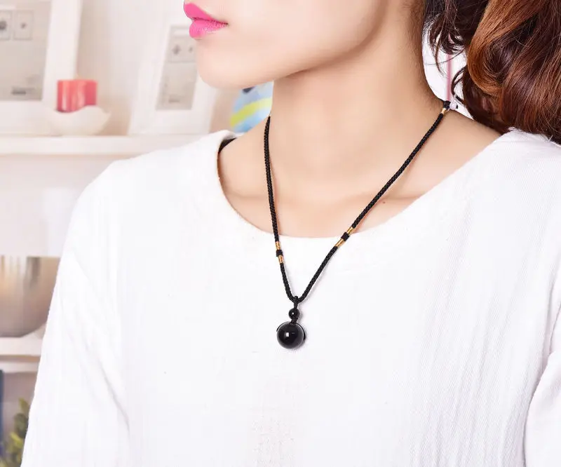 Черные обсидиановые радужные бусины в форме глаз шарик подвеска из натурального